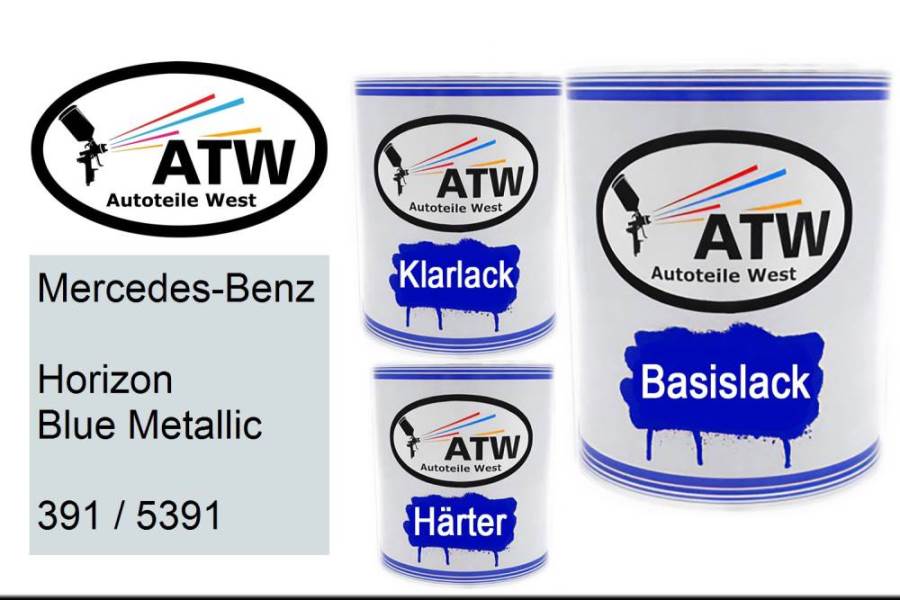 Mercedes-Benz, Horizon Blue Metallic, 391 / 5391: 1L Lackdose + 1L Klarlack + 500ml Härter - Set, von ATW Autoteile West.